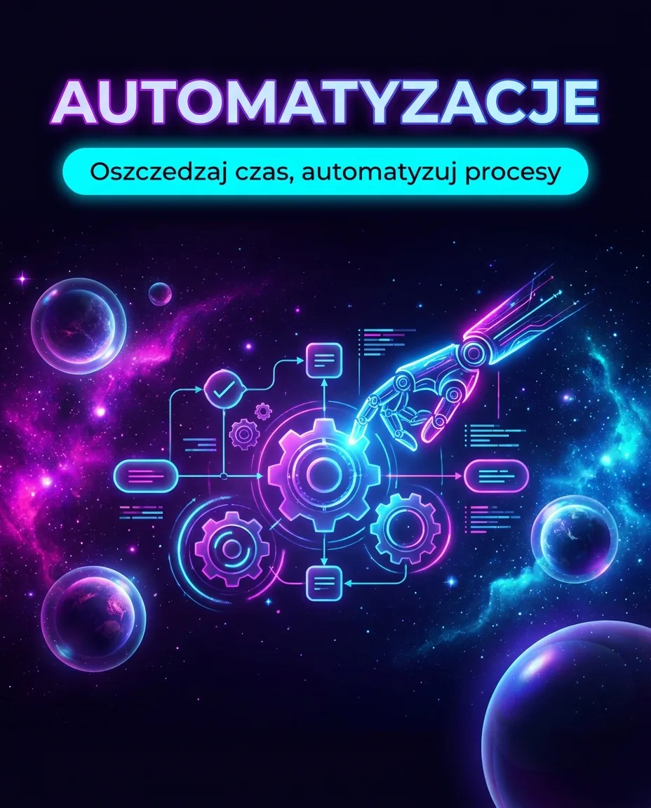 Grafika promocyjna usługi Automatyzacje — oszczędzaj czas, automatyzuj procesy