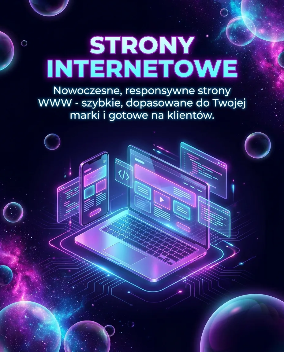 Grafika promocyjna usługi Strony internetowe — nowoczesne, responsywne strony WWW